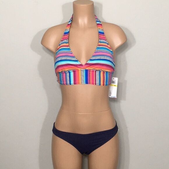 Anne Cole denim/multicolored stripe bikini set.NWT - Picture 2 of 10